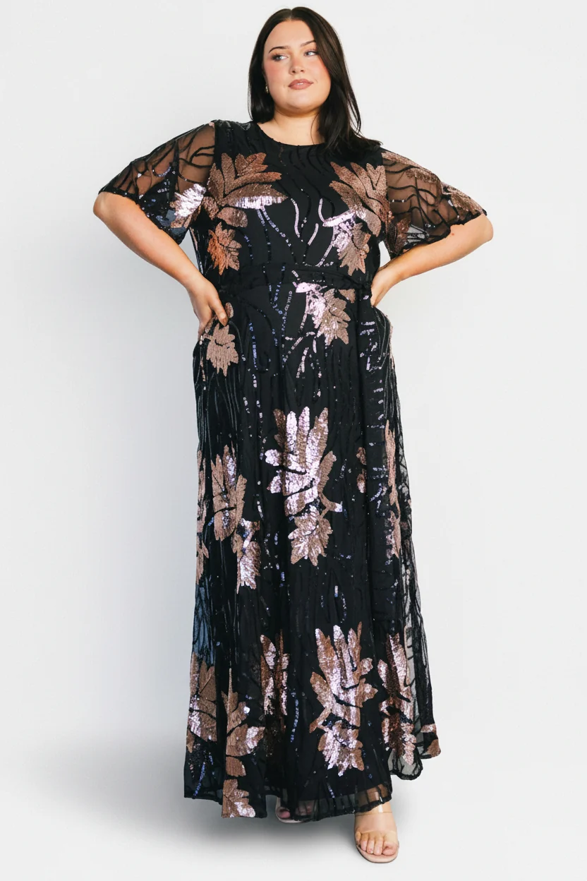 Muse Sequin Maxi Dress — Black & Rose Gold 4 Muse Sequin Maxi Dress — Black & Rose Gold