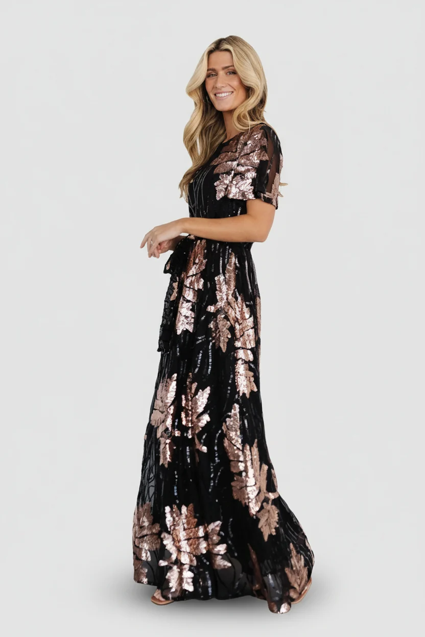 Muse Sequin Maxi Dress — Black & Rose Gold 8 Muse Sequin Maxi Dress — Black & Rose Gold