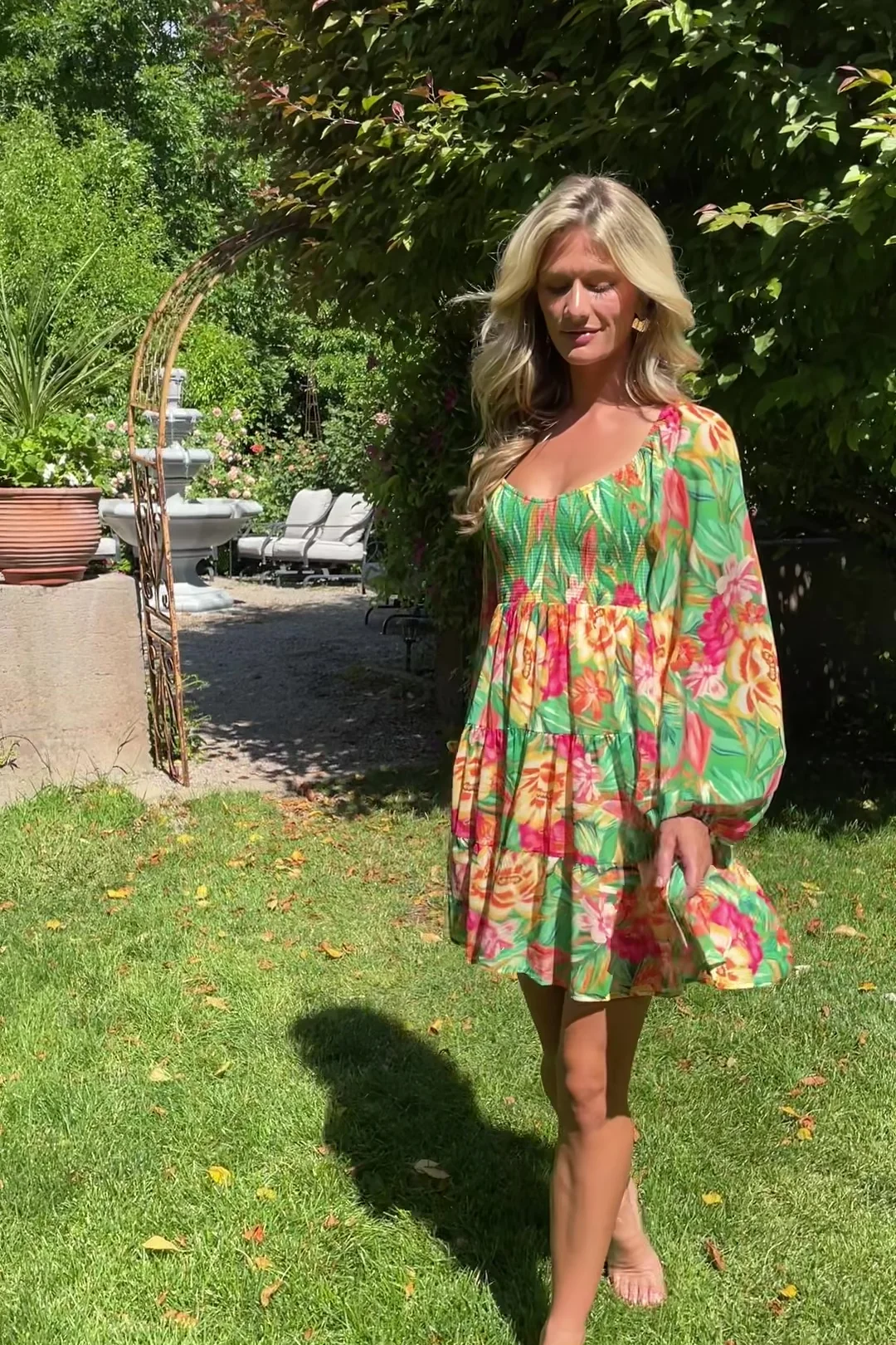 Acapulco Smocked Short Dress — Green Multi