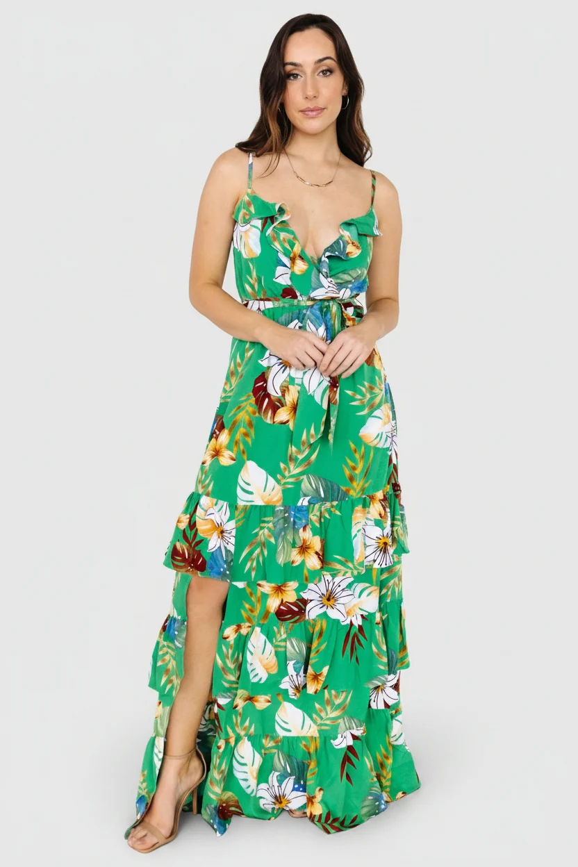 Dolores Ruffle Maxi Dress - Green Multi Maxi