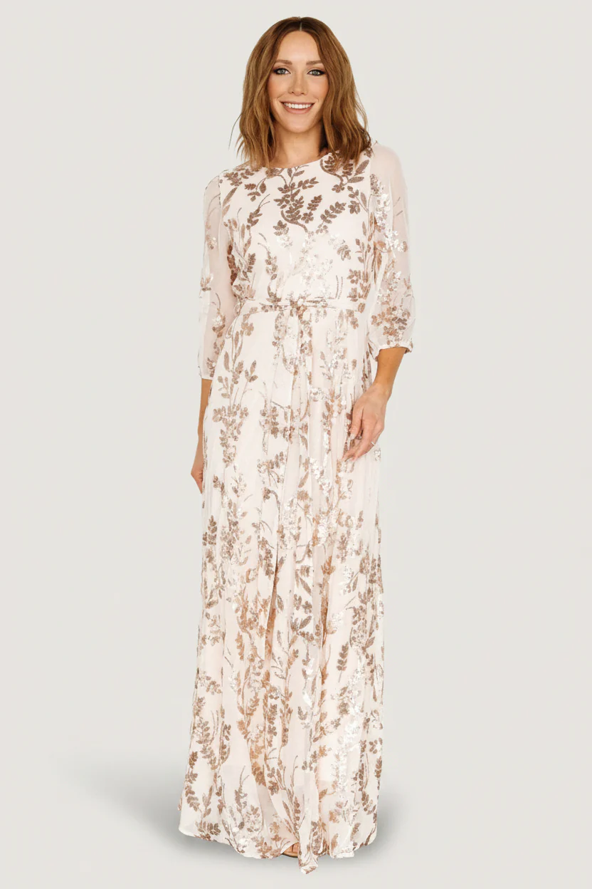 Destiny Sequin Maxi Dress — Rose Gold