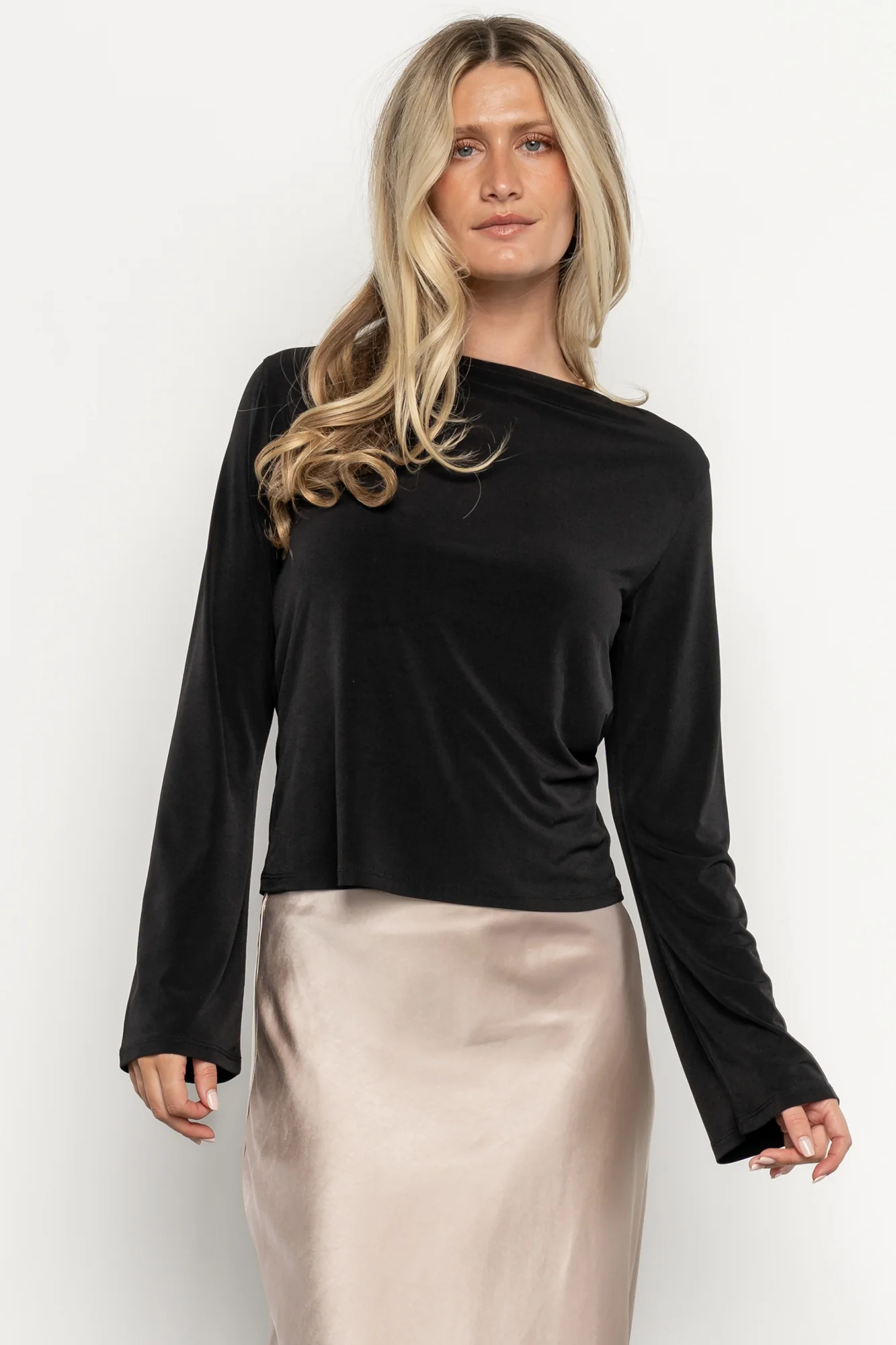 Tasia Drape Back Top - Black Boat Neck