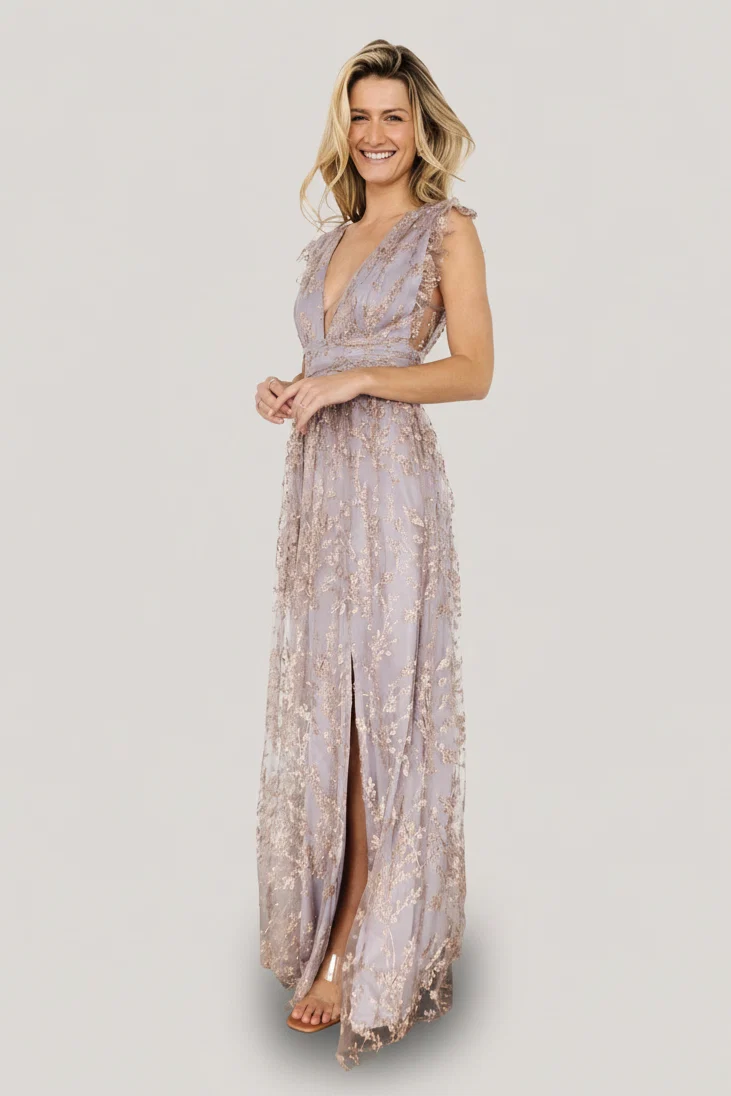 Arlene Shimmer Gown — Dusty Lilac & Rose Gold