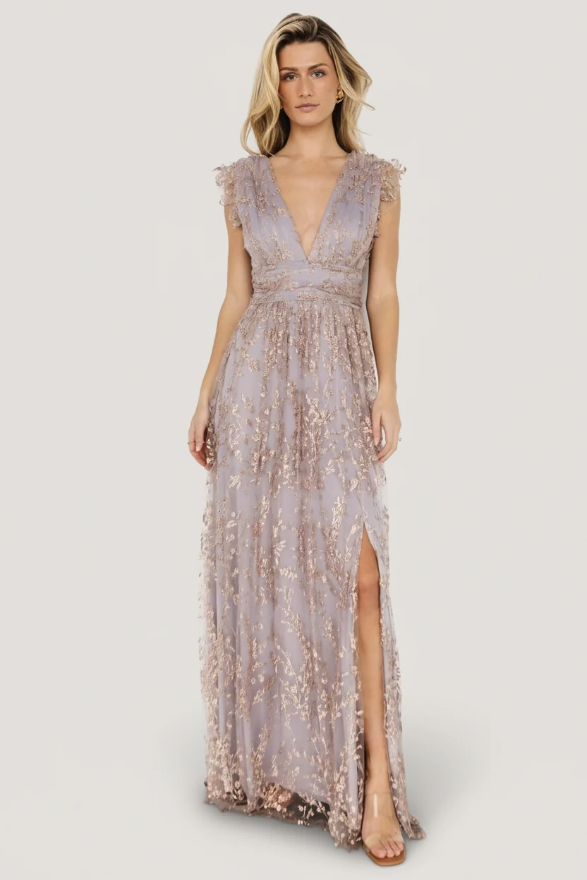 Arlene Shimmer Gown — Dusty Lilac & Rose Gold