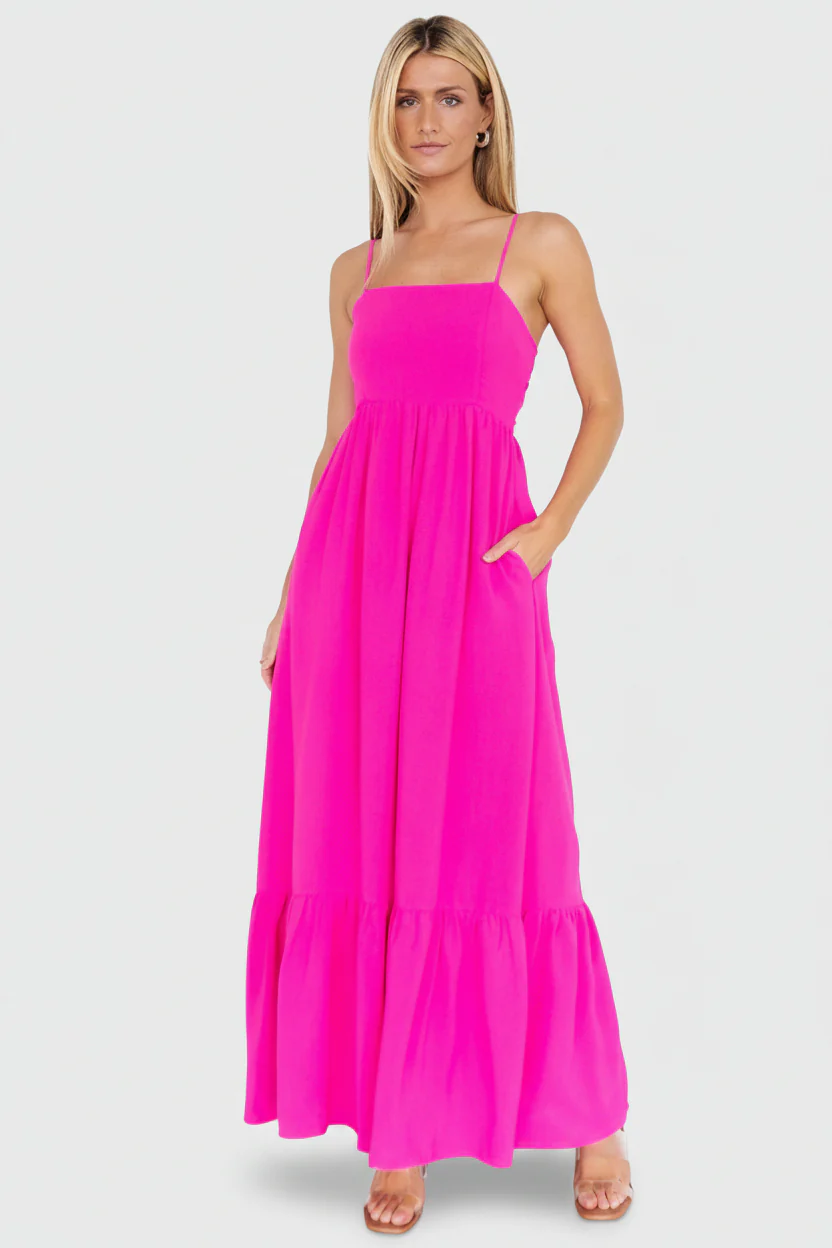 Regan Tank Maxi Dress - Fuchsia Tie Back
