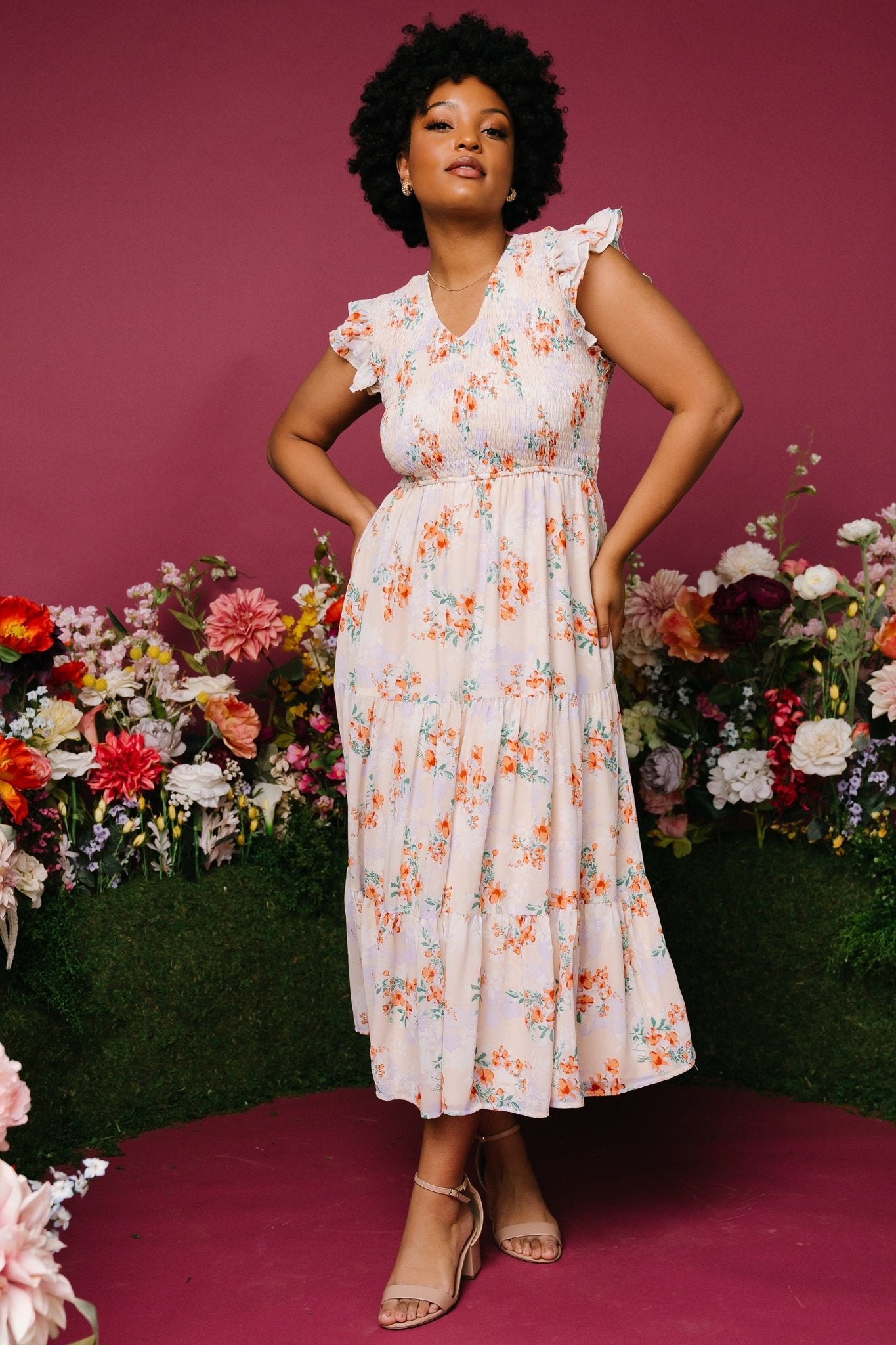 Arla Smocked Maxi Dress - Cream Floral