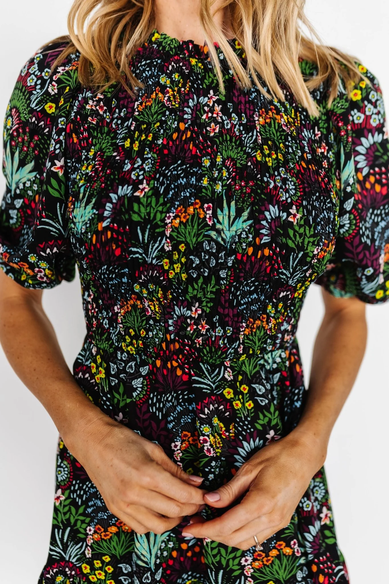 Lena Tiered Midi Dress — Black Multi Floral