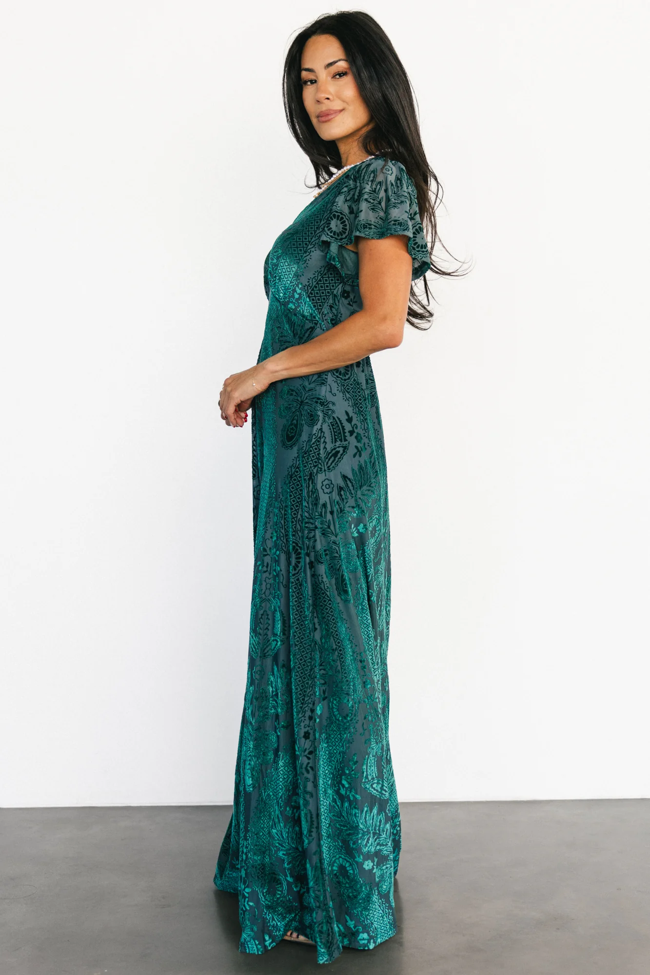 Kimberly Velvet Burnout Maxi Dress in Emerald 4 Kimberly Velvet Burnout Maxi Dress in Emerald