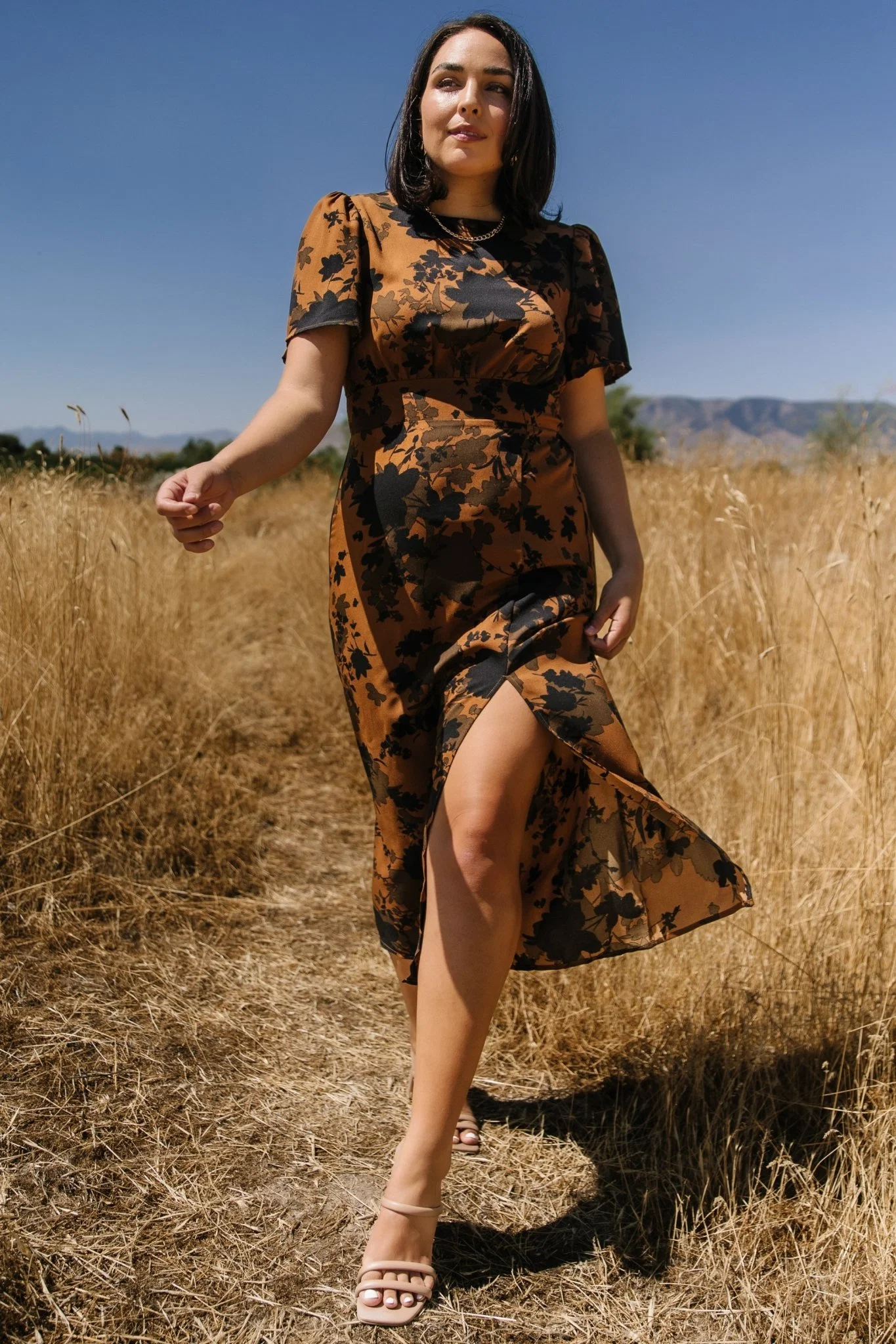 Lenni Midi Dress - Espresso Chiffon Floral