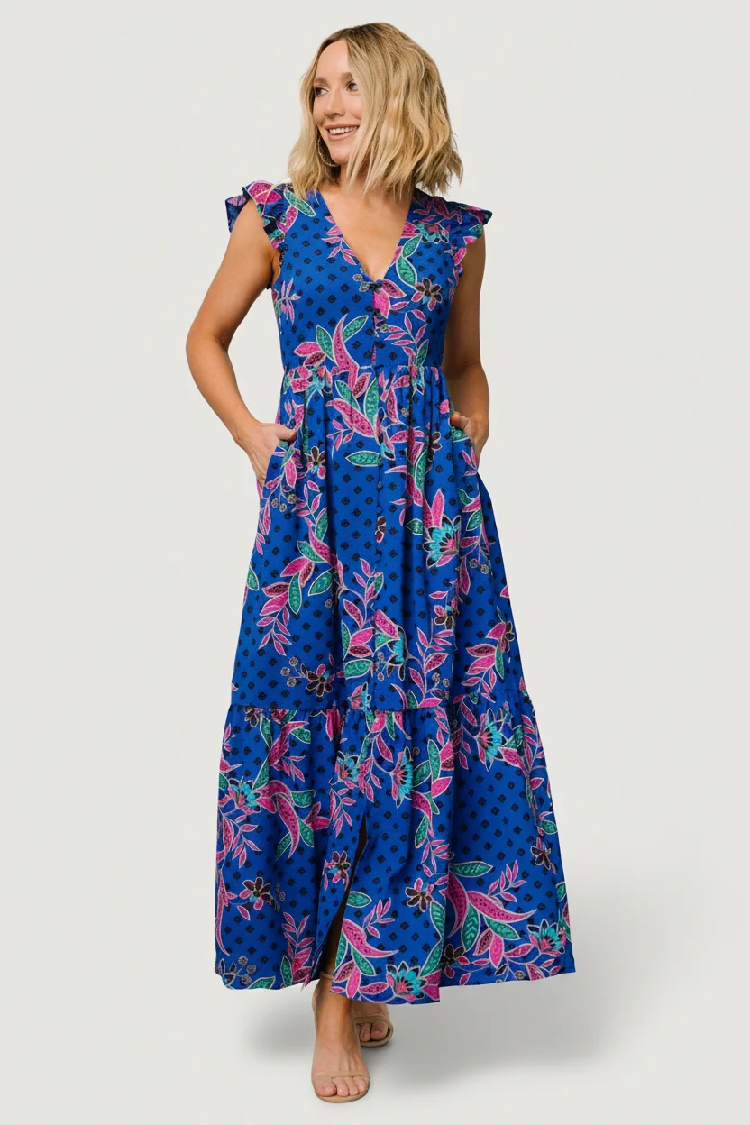 Biscayne Maxi Dress — Indigo Chiffon Maxi