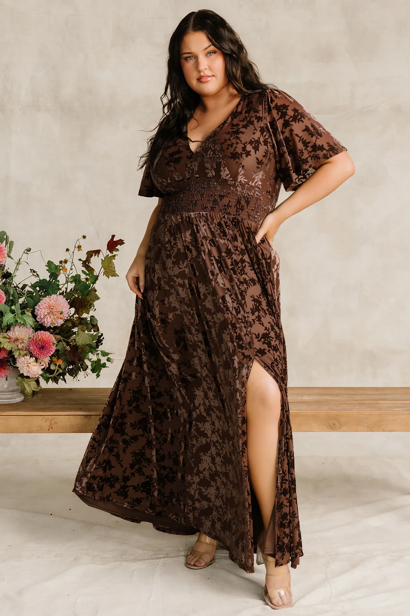 Veronica Velvet Maxi Dress — Espresso Velvet