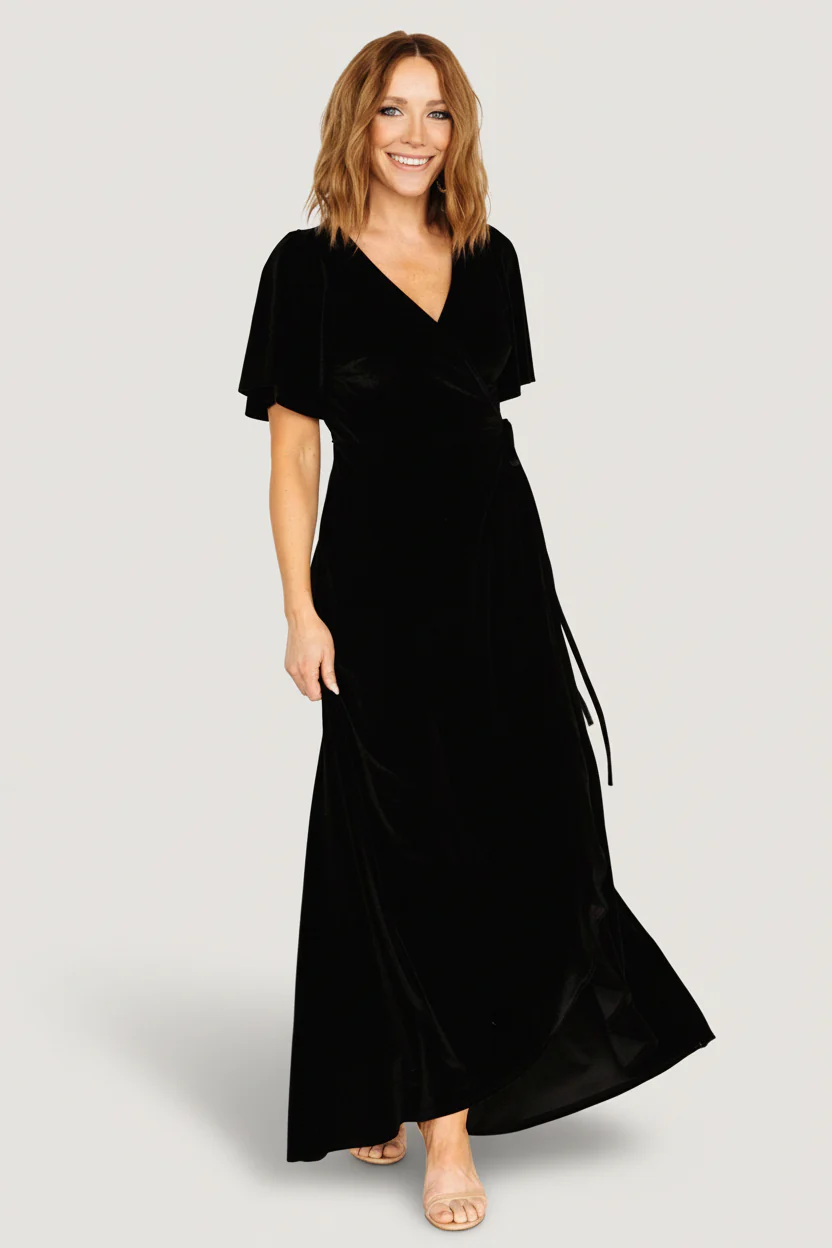 Katelyn Velvet Wrap Dress — Black Tulip Gown