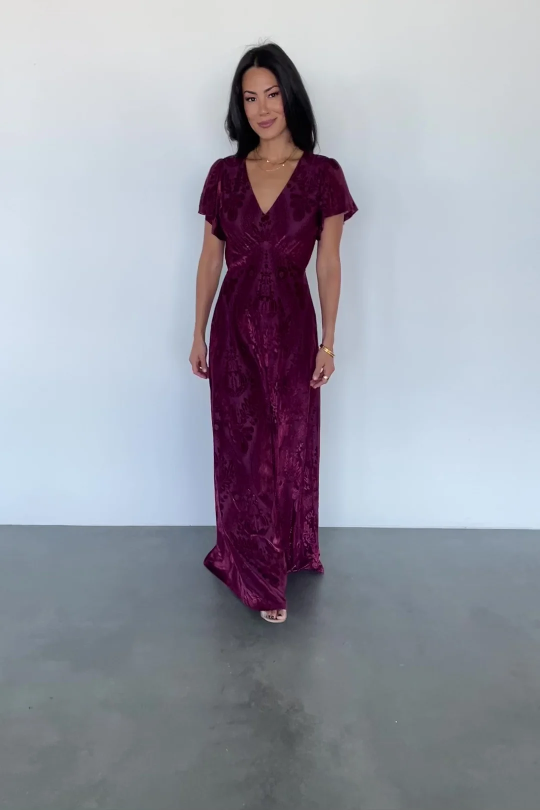 Kimberly Velvet Maxi Dress — Wine Floral Maxi
