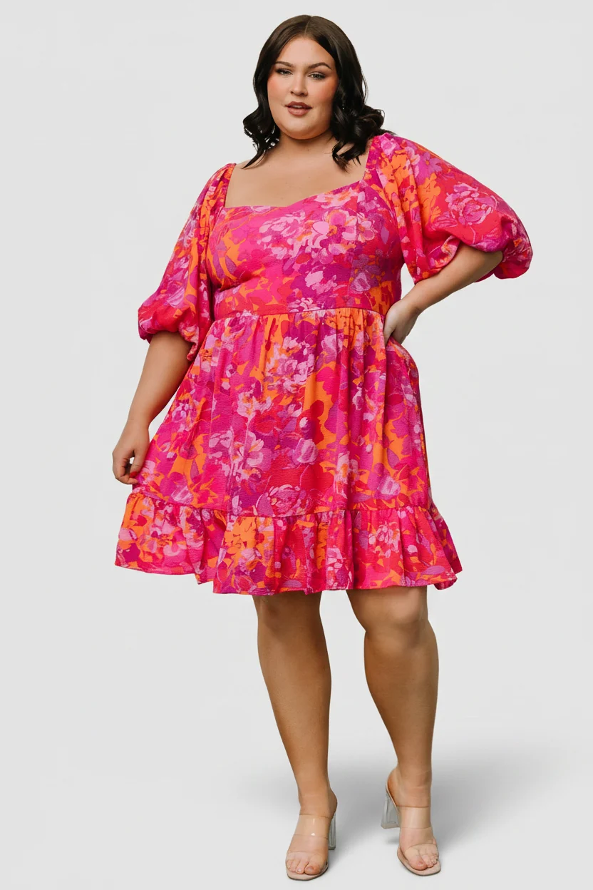 Levy Sweetheart Mini Dress, Fuchsia Multi