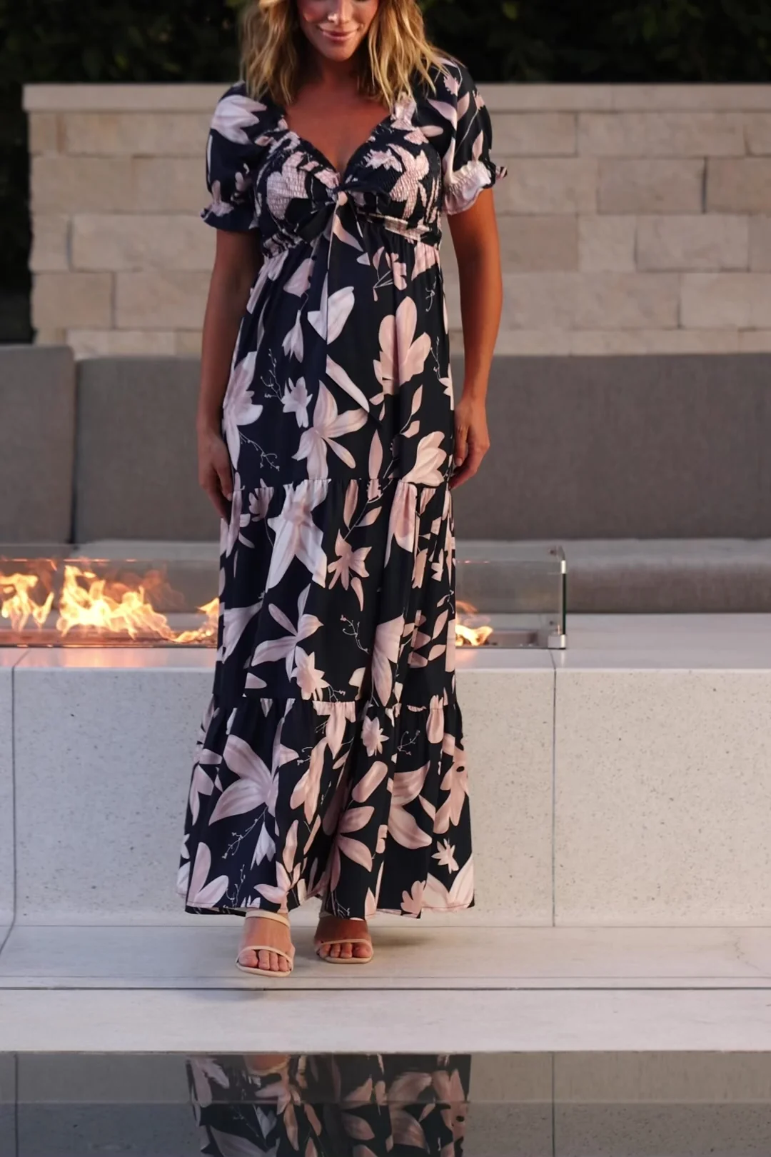 Hilaria Maxi Dress — Navy + Blush, Smocked 2 Hilaria Maxi Dress — Navy + Blush, Smocked