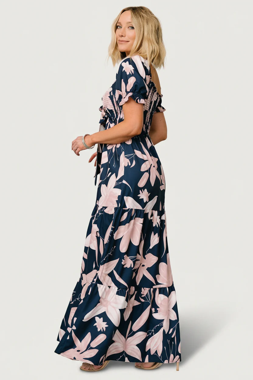 Hilaria Maxi Dress — Navy + Blush, Smocked 5 Hilaria Maxi Dress — Navy + Blush, Smocked