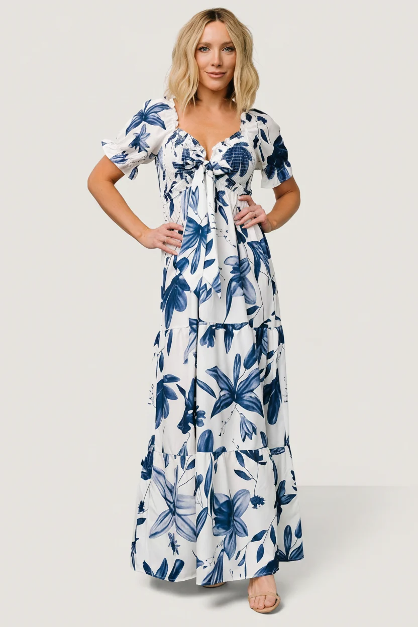 Hilaria Maxi Dress White & Blue — Smocked Maxi 17 Hilaria Maxi Dress White & Blue — Smocked Maxi