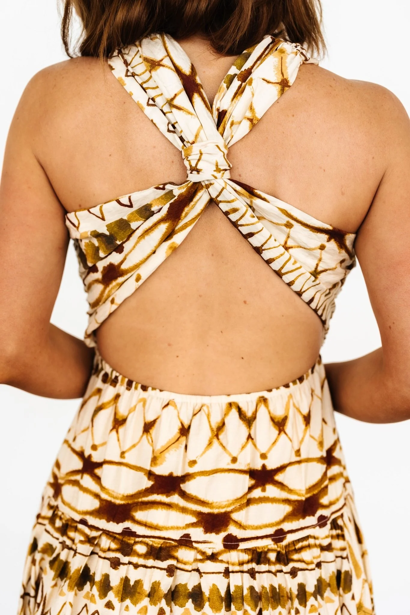 Seraphina Open Back Midi Dress — Tan Multi 7 Seraphina Open Back Midi Dress — Tan Multi