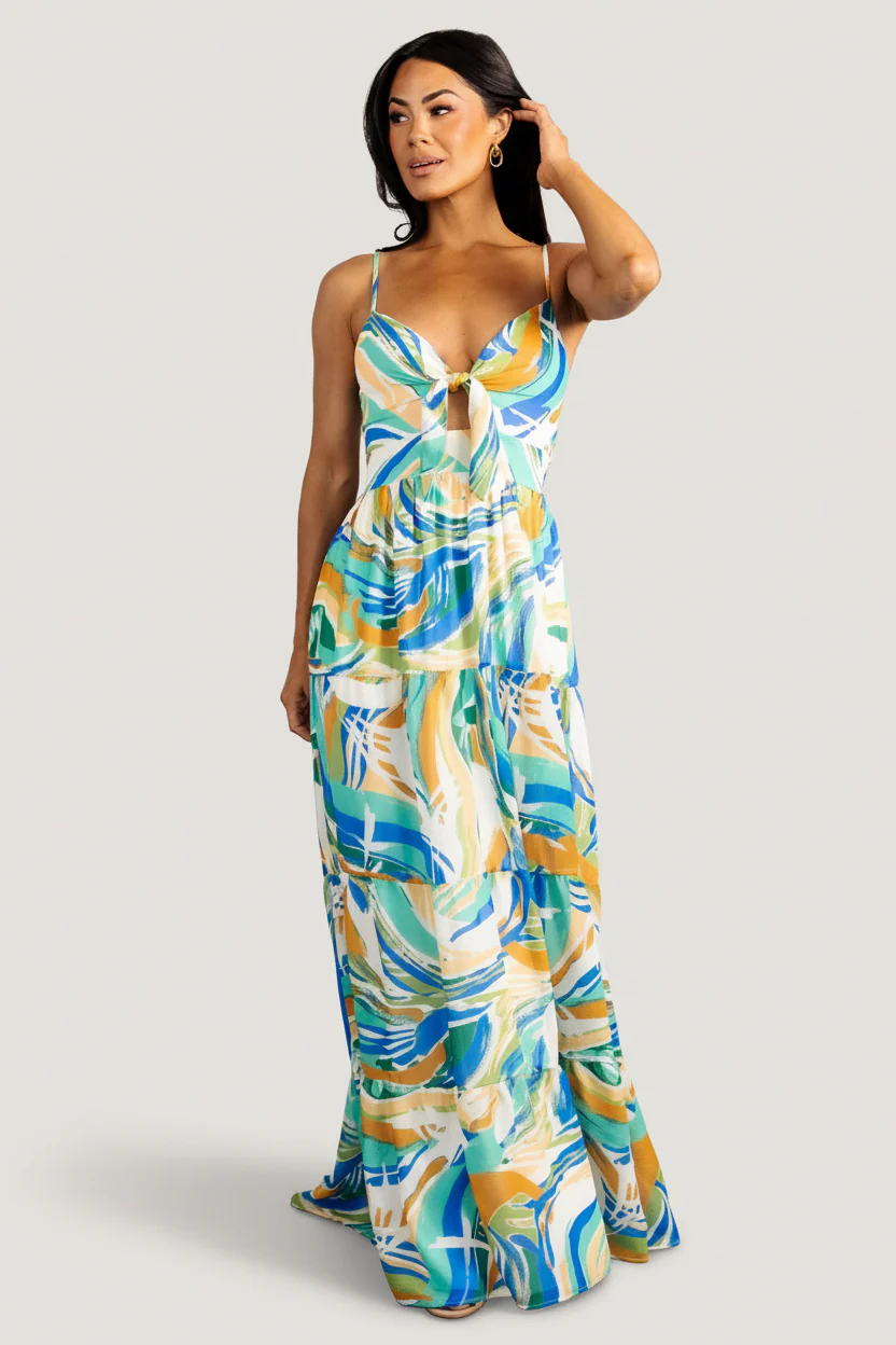 Alexis Tiered Maxi Dress — Blue Multi Print