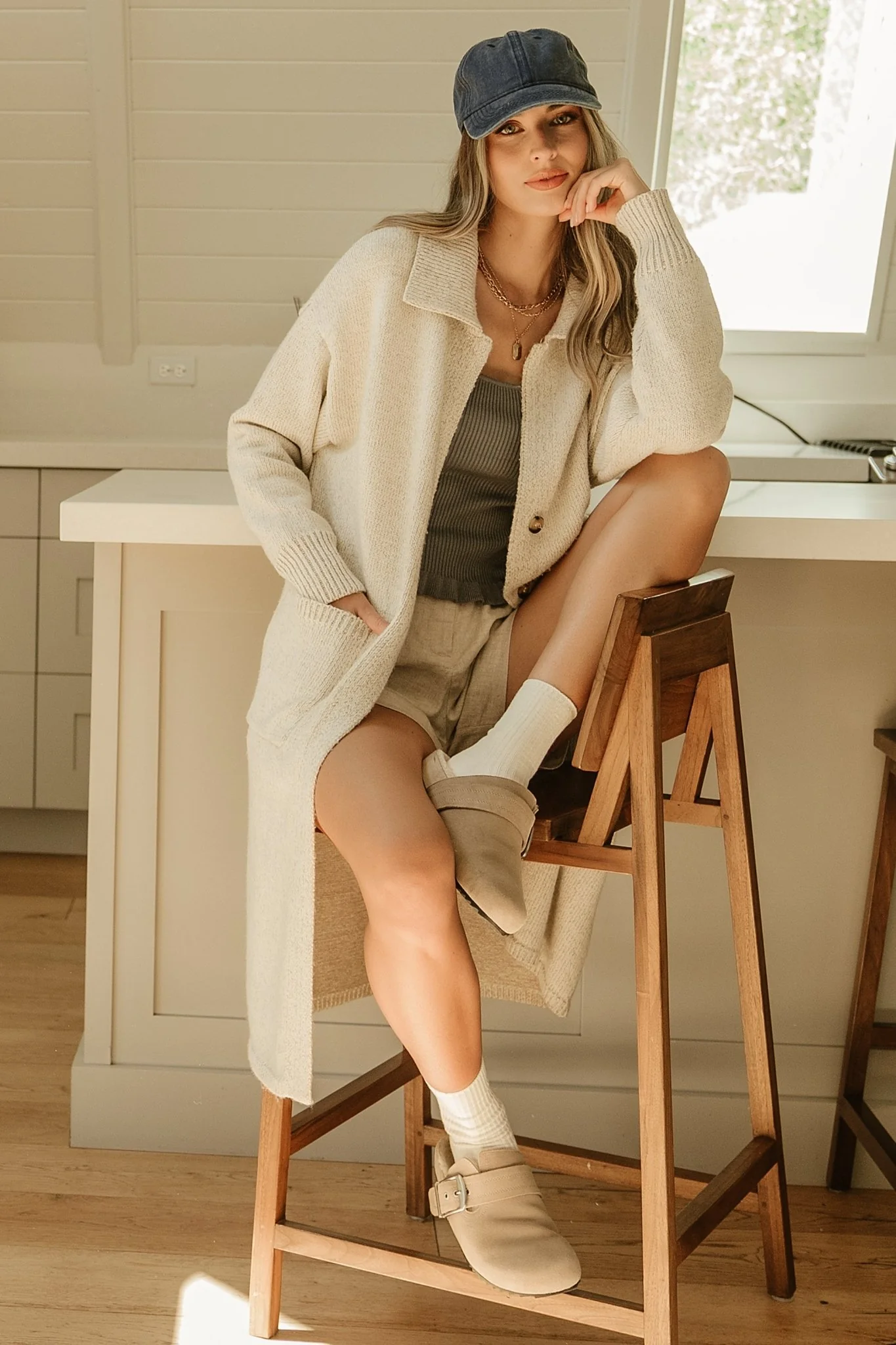 Ontario Long Button Cardigan - Oatmeal Ribbed 4 Ontario Long Button Cardigan - Oatmeal Ribbed