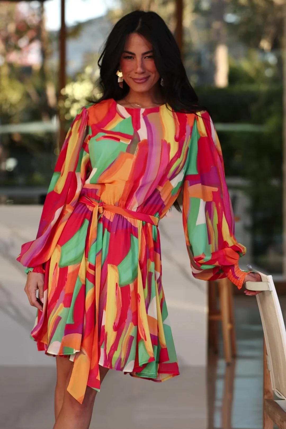Tavana Short Dress — Multi Print Chiffon Mini