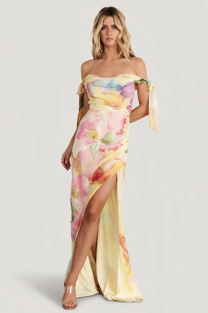 Allegra Off Shoulder Maxi Dress - Multi Floral 1 Allegra Off Shoulder Maxi Dress - Multi Floral