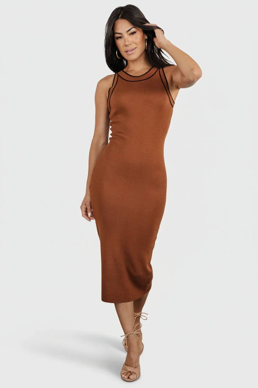 Tove Knit Tank Midi Dress — Copper & Black 16 Tove Knit Tank Midi Dress — Copper & Black