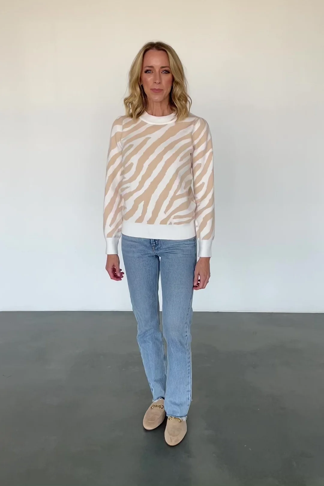 Carter Zebra-Print Knit Sweater — Oatmeal