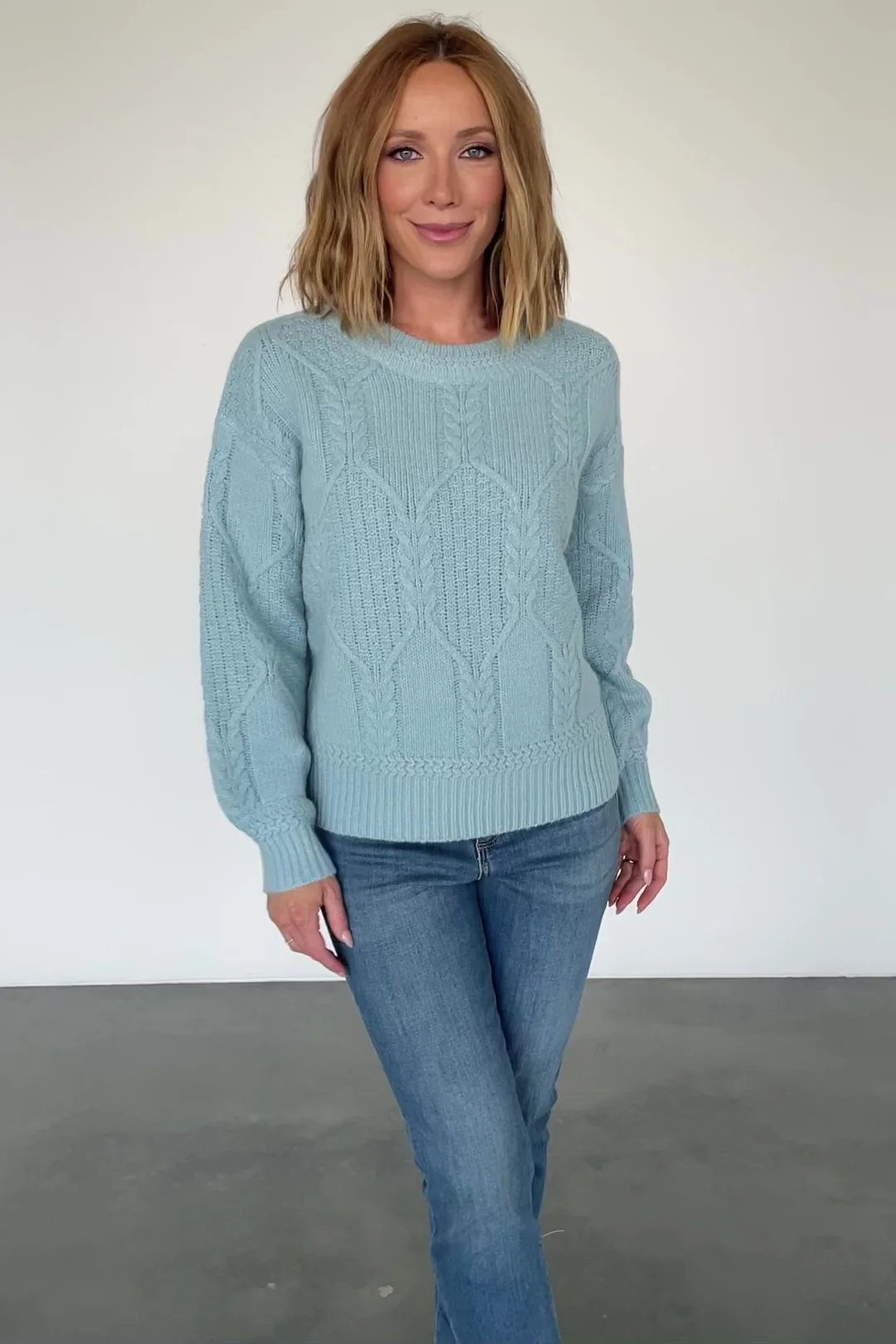 Sheffield Cable Knit Sweater, Light Blue