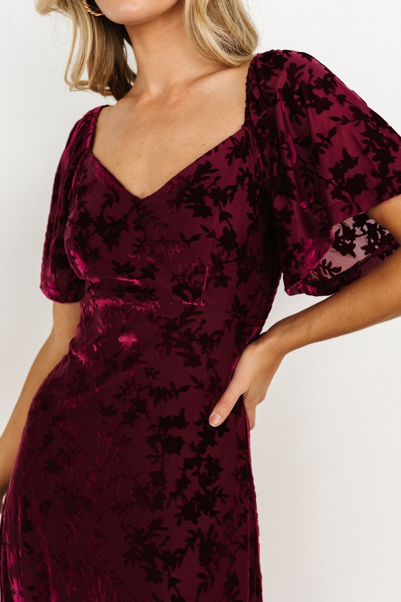 Everley Velvet Maxi Dress — Mulberry Floral 2 Everley Velvet Maxi Dress — Mulberry Floral