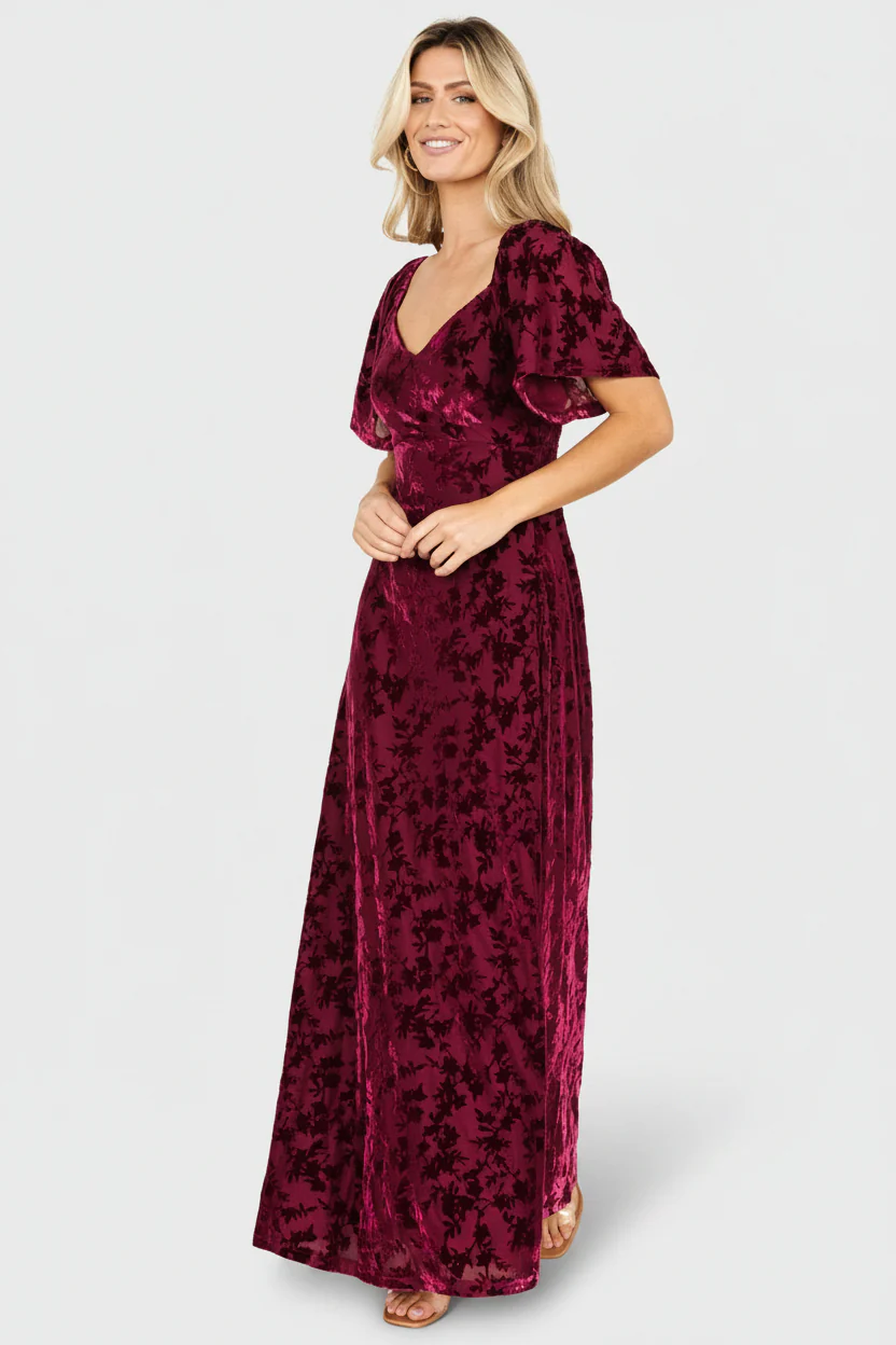 Everley Velvet Maxi Dress — Mulberry Floral 3 Everley Velvet Maxi Dress — Mulberry Floral