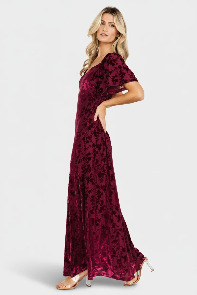 Everley Velvet Maxi Dress — Mulberry Floral 4 Everley Velvet Maxi Dress — Mulberry Floral