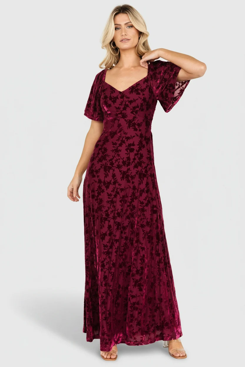 Everley Velvet Maxi Dress — Mulberry Floral 6 Everley Velvet Maxi Dress — Mulberry Floral
