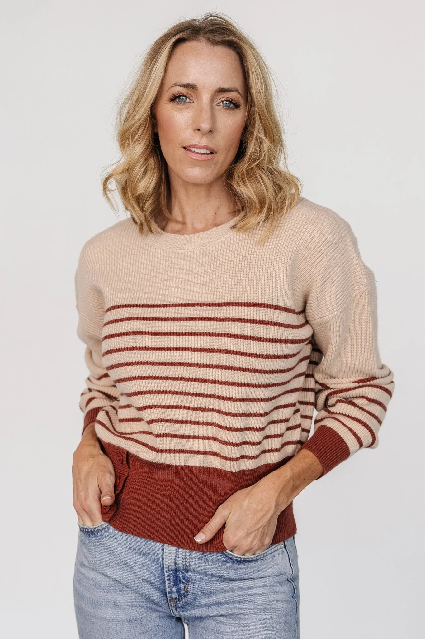 Miles Striped Sweater — Taupe & Marsala