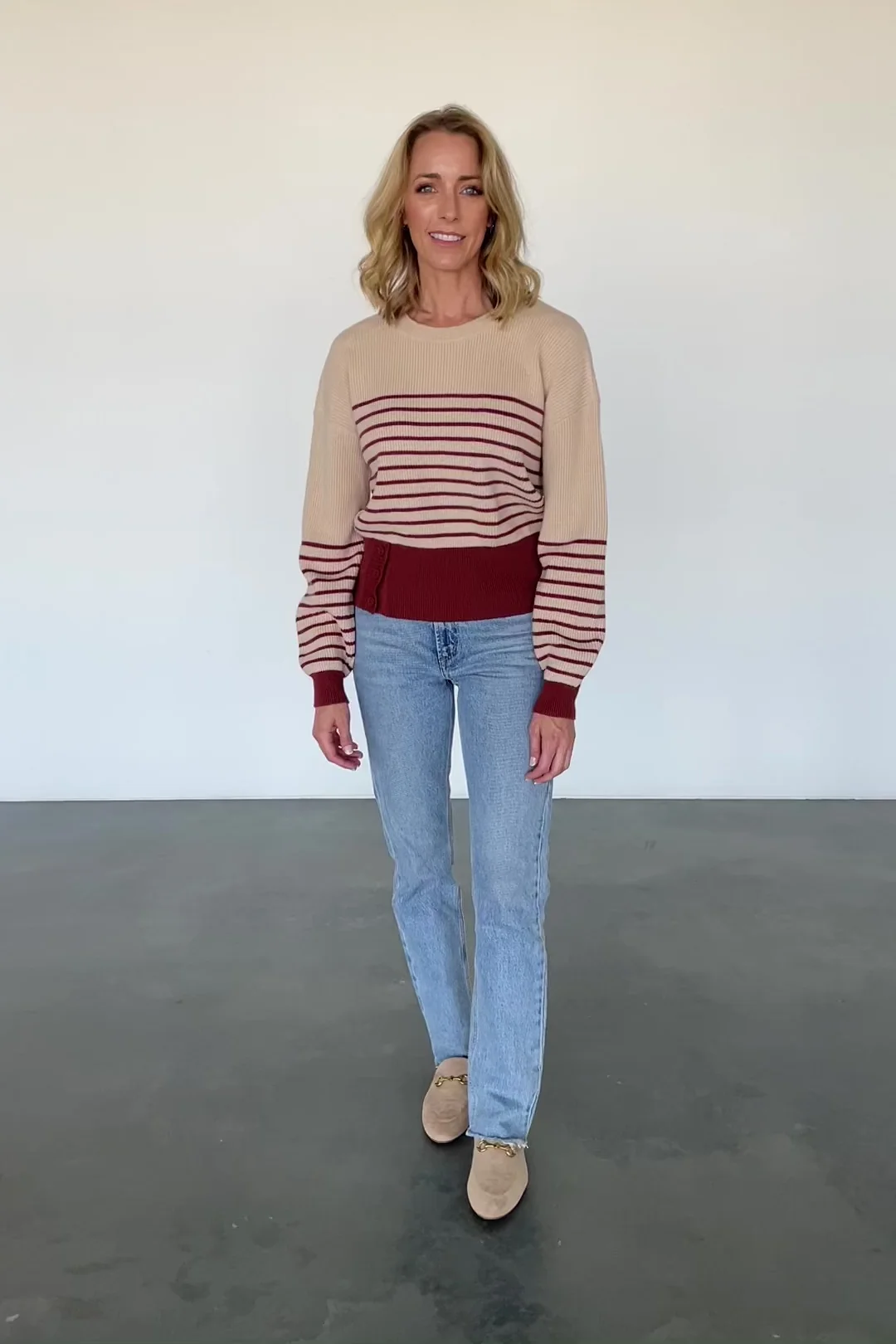 Miles Striped Sweater — Taupe & Marsala