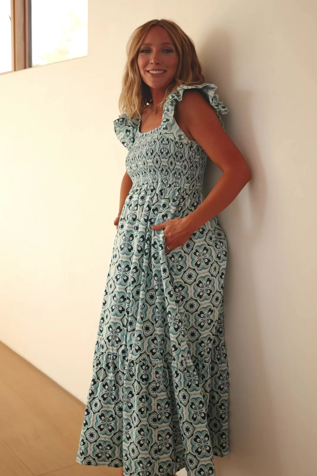 Zoey Smocked Maxi Dress — Blue Floral, Cotton
