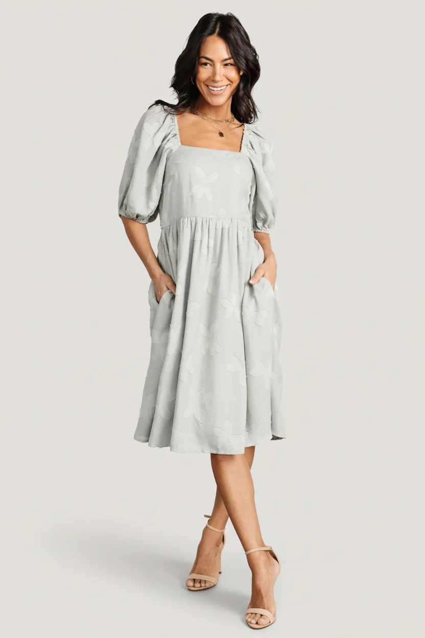 Avery Short Dress Sage Smocked Mini