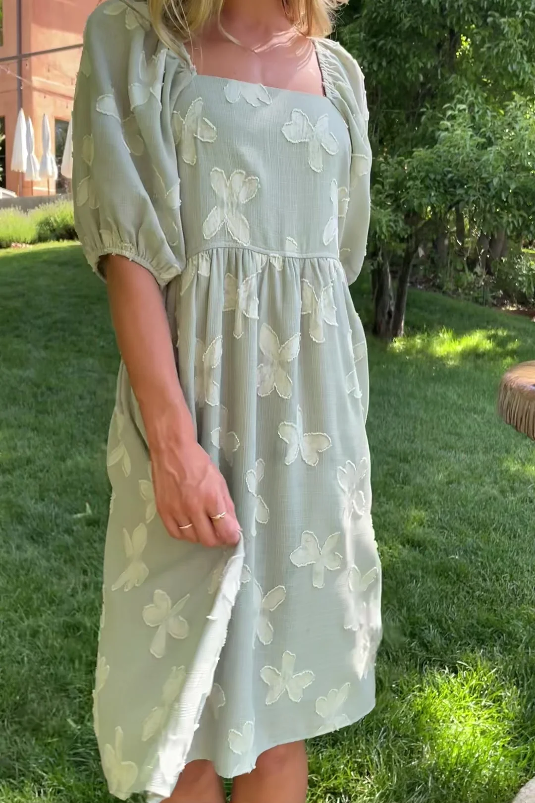 Avery Short Dress Sage Smocked Mini