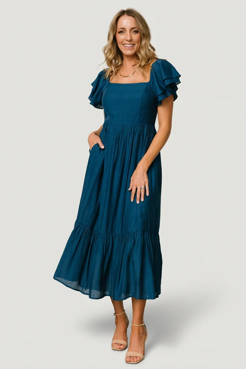Buttercup Smocked Midi Dress - Deep Blue