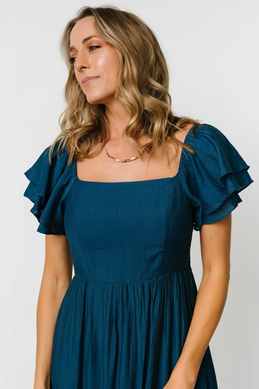Buttercup Smocked Midi Dress - Deep Blue