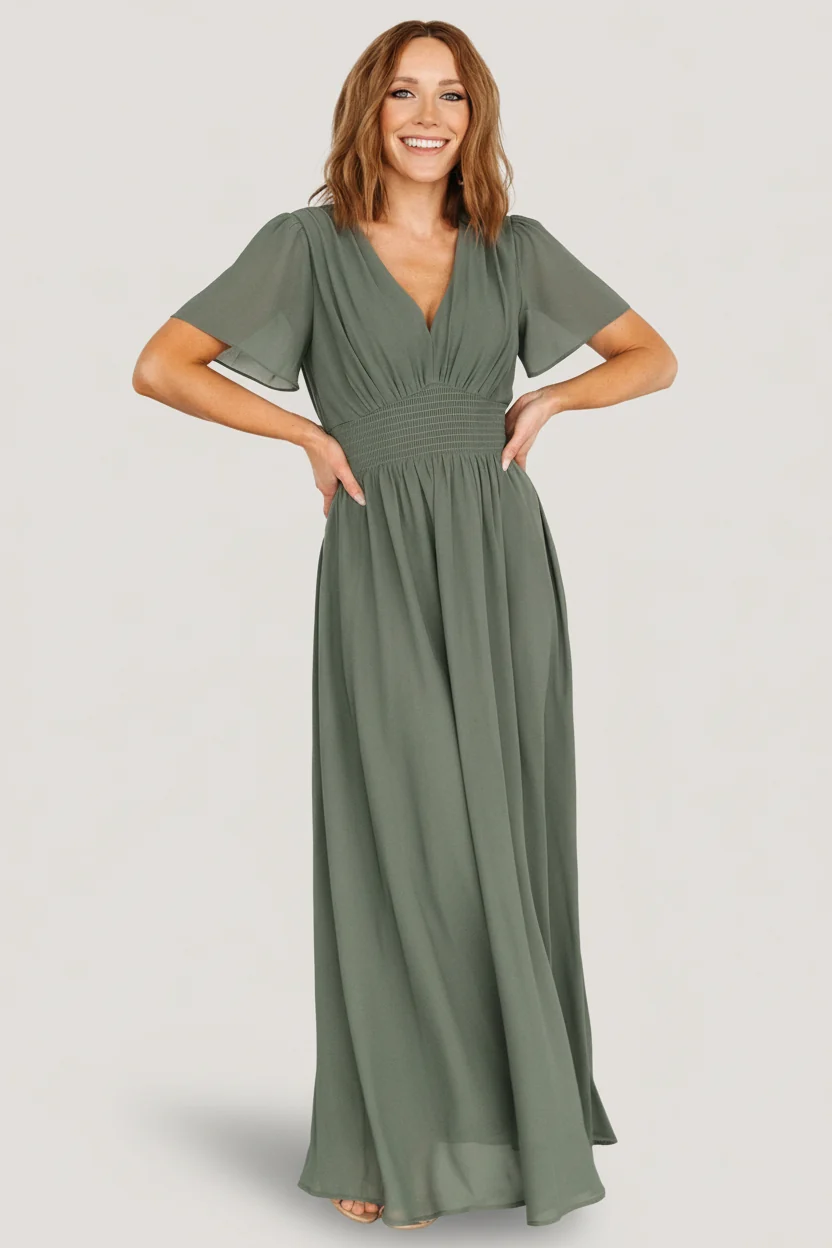 Birdie Maxi Dress — Dark Sage V-Neck Maxi