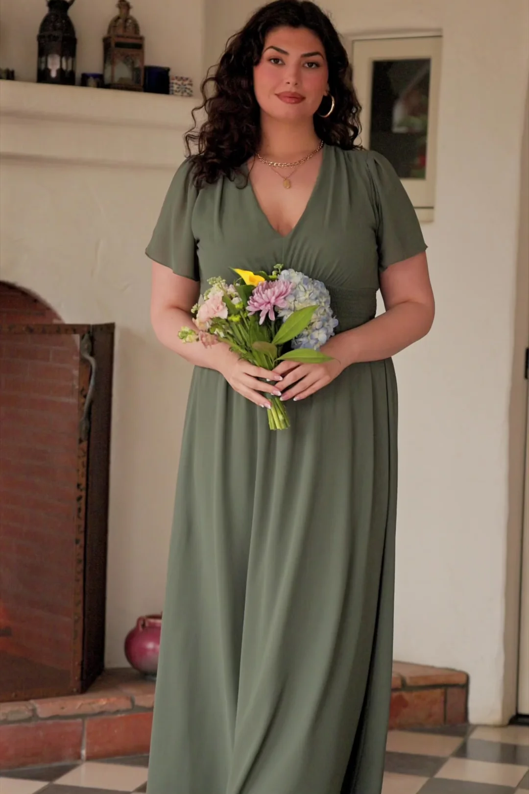 Birdie Maxi Dress — Dark Sage V-Neck Maxi