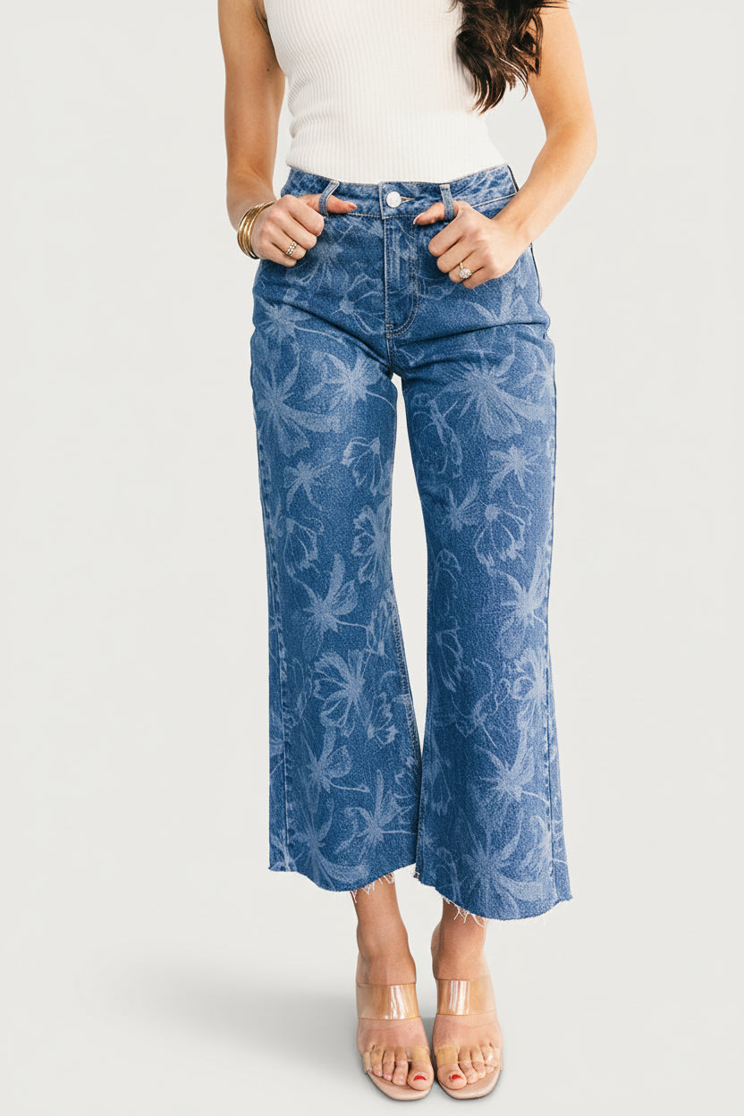 Cádiz Mid Rise Relaxed Jeans, Medium Floral