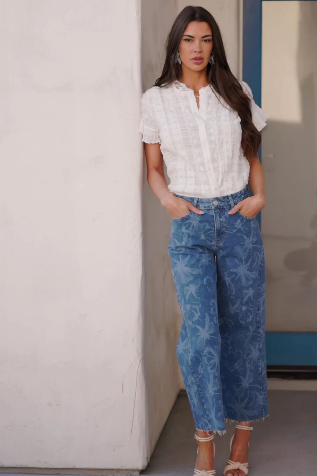 Cádiz Mid Rise Relaxed Jeans, Medium Floral