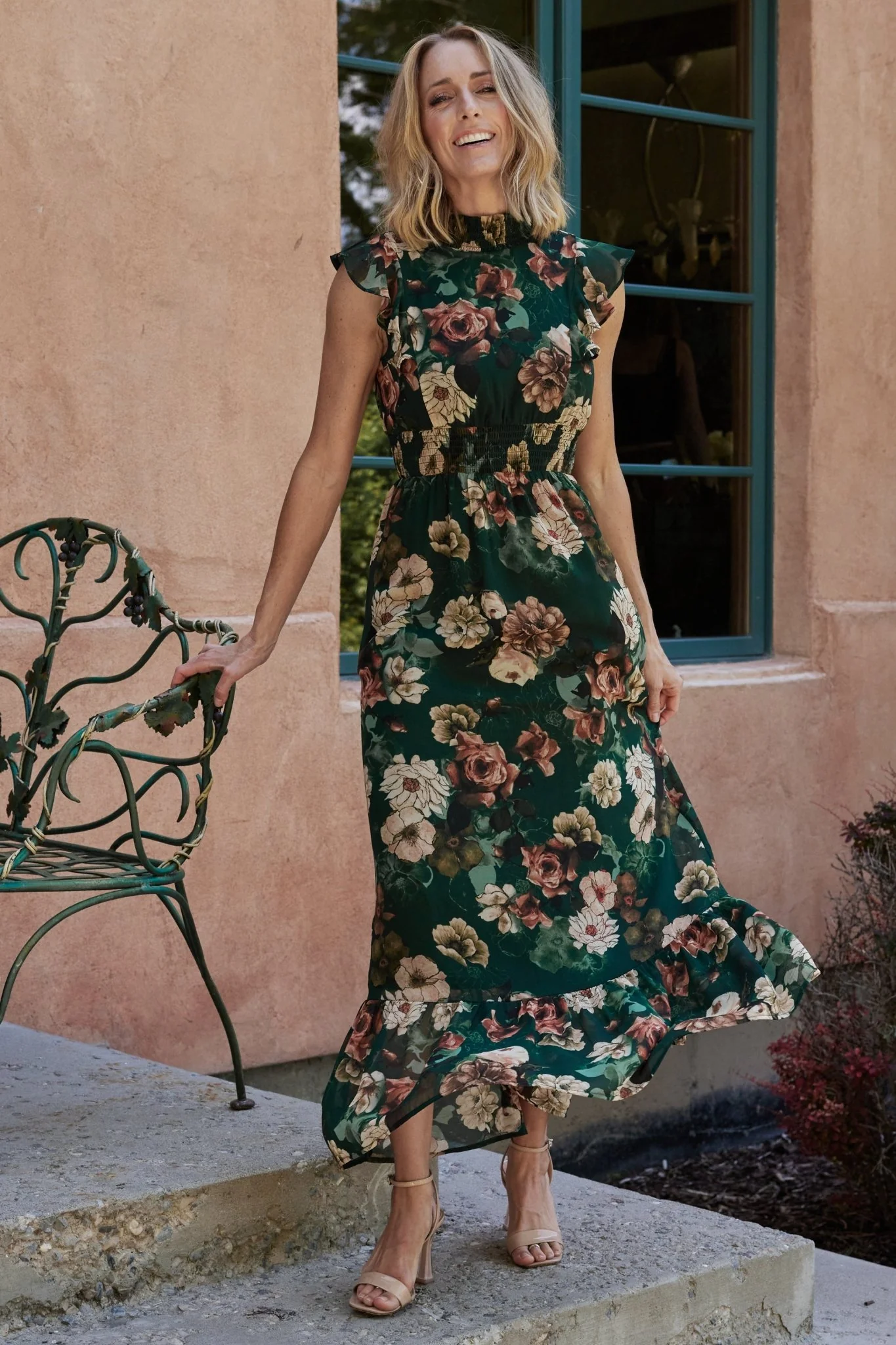 Kearny Ruffle Maxi Dress - Dark Green Floral