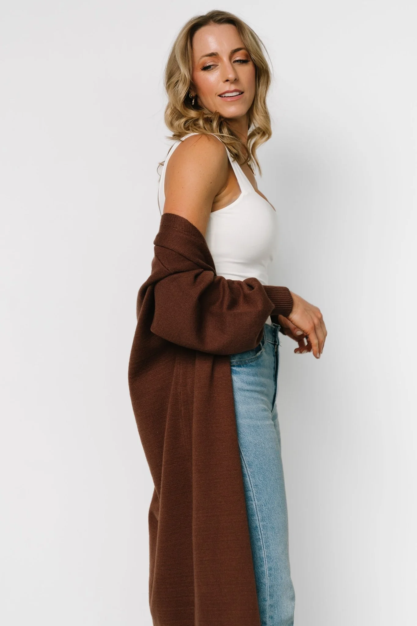 Ethel Long Cardigan - Open Sweater, Dark Brown 10 Ethel Long Cardigan - Open Sweater, Dark Brown