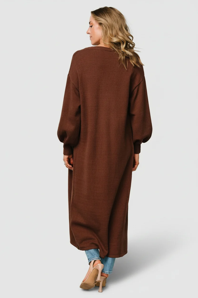 Ethel Long Cardigan - Open Sweater, Dark Brown 8 Ethel Long Cardigan - Open Sweater, Dark Brown
