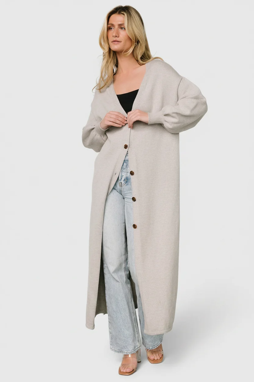Ethel Long Cardigan — Light Gray Longline