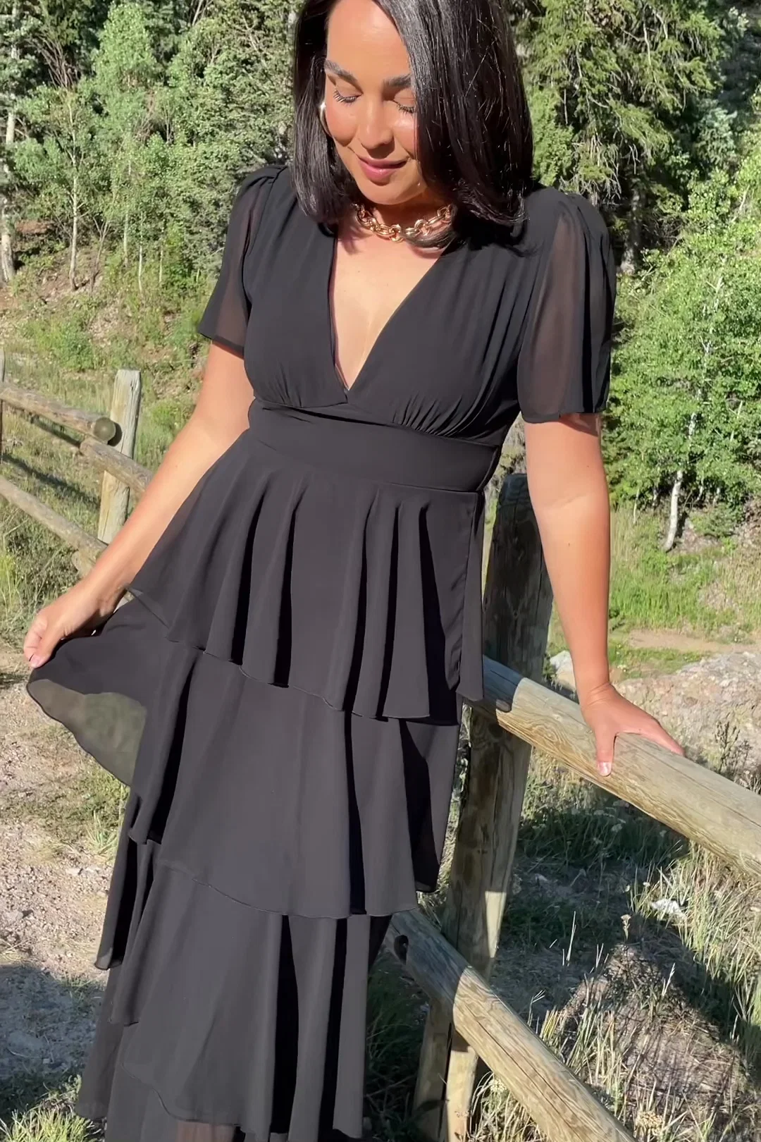 Montaigne Ruffle Maxi Dress — Black Chiffon