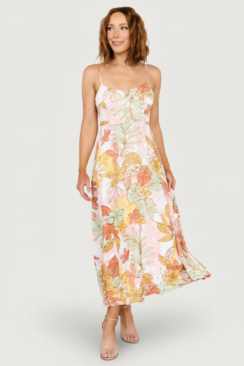 Hilo Back Tie Maxi — Tropical Multi Print
